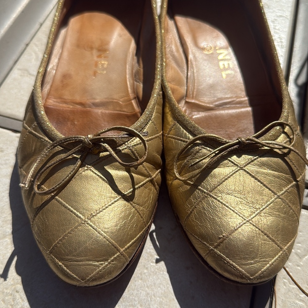 Vintage Chanel Gold Quilted stitch Ballet Flats very soft lambskin leather 40 - Picture 3 of 6
